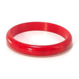 Vintage Marbled Cherry Red Bakelite Bangle Bracelet Domed Simichrome Tested